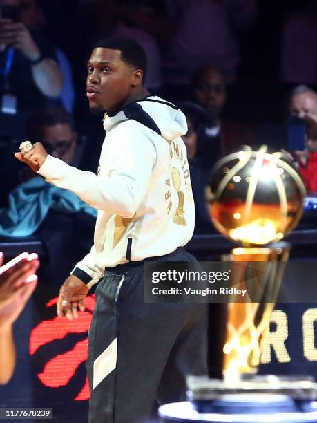 Kyle Lowry of the Toronto Raptors receives his Championship ring prior to the first half of an NBA game against New Orleans Pelicans at Scotiabank...