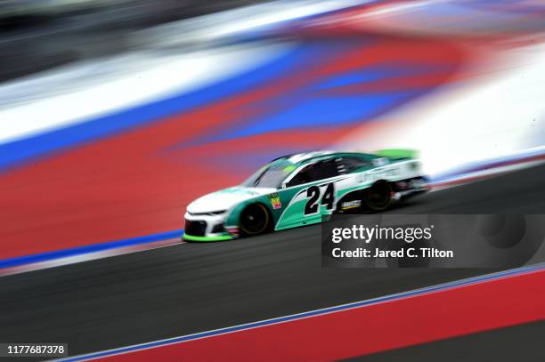 William Byron, driver of the UniFirst Chevrolet, practices for the Monster Energy NASCAR Cup Series Bank of America ROVAL 400 at Charlotte Motor...