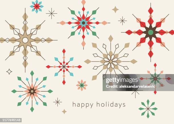 stockillustraties, clipart, cartoons en iconen met geometrische grafische sneeuwvlok vakantie achtergrond - vintage pattern