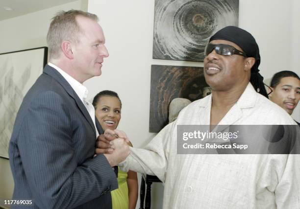 Greg Jordan and Stevie Wonder during Kai Milla Fashion Show Hosted by Greg Jordan at Private Residence in Beverly Hills, California, United States.