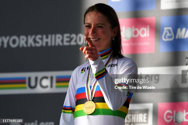 Podium / Annemiek Van Vleuten of The Netherlands Gold medal / Celebration / during the 92nd UCI Road World Championships 2019, Women Elite Road Race...