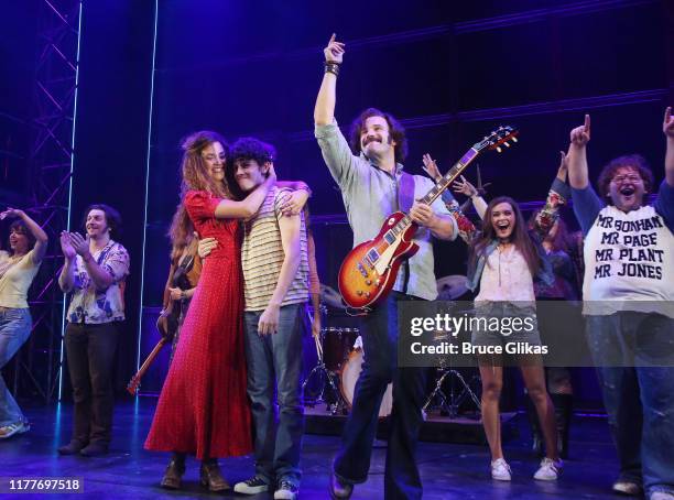 Solea Pfeiffer, Casey Likes, Colin Donnell and cast during the curtain call on opening night of the new musical "Almost Famous" at The Old Globe...