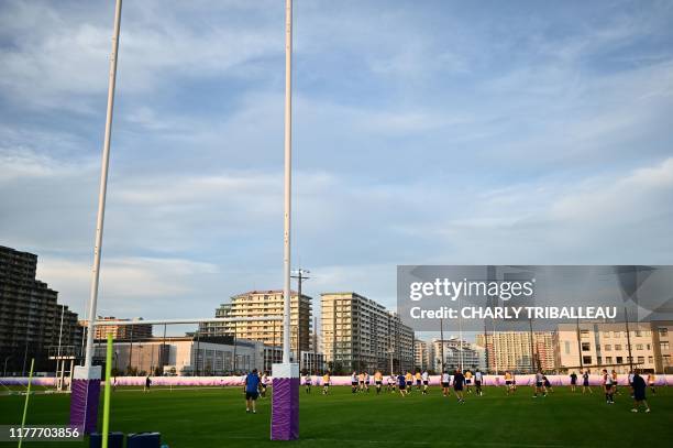 England's players take part in a training session at Arcs Urayasu Park in Urayasu on October 23 ahead of their Japan 2019 Rugby World Cup semi-final...