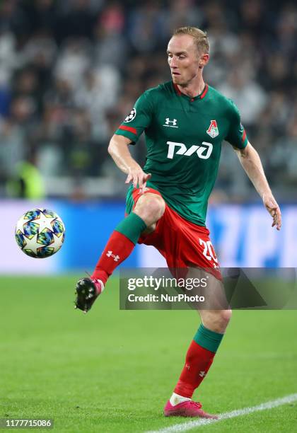 Vladislav Ignatyev of Lokomotiv Moskva in action during the UEFA Champions League Group stage match FC Juventusv v FC Lokomotiv Moskva at the Allianz...