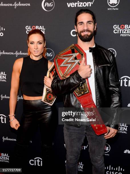 Becky Lynch and Seth Rollins attend the 2019 Global Citizen Festival: Power The Movement in Central Park on September 28, 2019 in New York City.