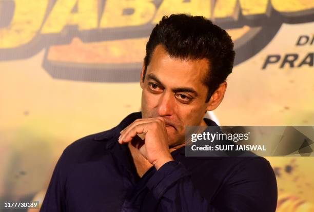 Bollywood actor Salman Khan poses during the trailer launch of the upcoming action Hindi film 'Dabangg 3' in Mumbai on October 23, 2019.