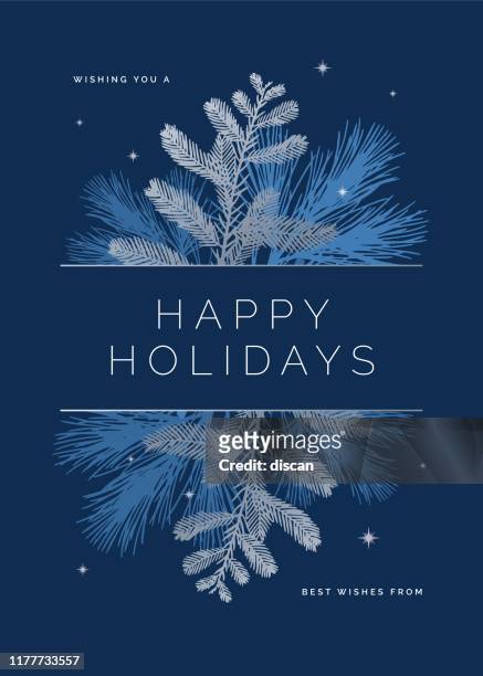holiday card with evergreen silhouettes. - public celebratory event stock illustrations