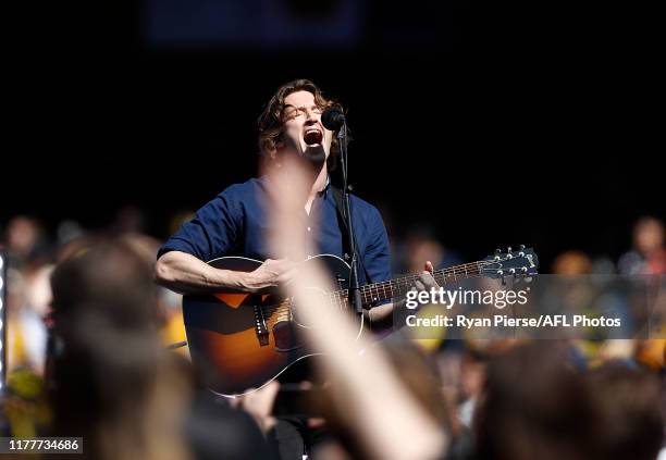 Dean Lewis performs before the 2019 AFL Grand Final match between the Richmond Tigers and the Greater Western Sydney Giants at Melbourne Cricket...
