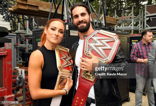 Becky Lynch and Seth Rollins attend the 2019 Global Citizen Festival: Power The Movement in Central Park on September 28, 2019 in New York City.