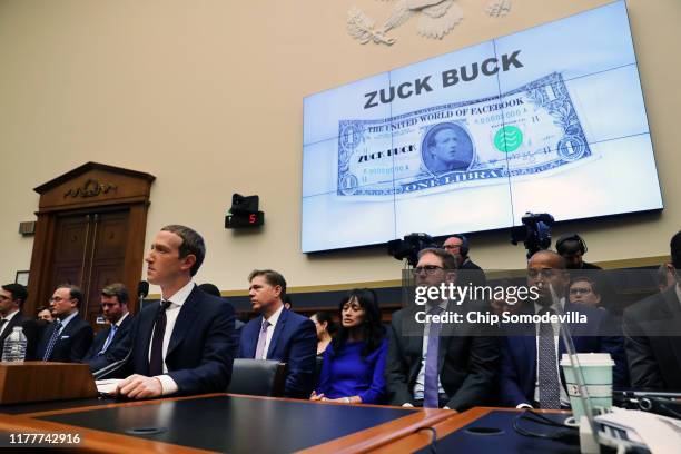 Facebook co-founder and CEO Mark Zuckerberg testifies before the House Financial Services Committee in the Rayburn House Office Building on Capitol...