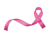 Breast cancer awareness pink ribbon for Wear pink day charity in October for woman health and patient survivor fighting with breast tumor illness (bow isolated with clipping path on white background)