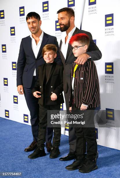 Jwan Yosef, Ricky Martin, Matteo Martin and Valentino Martin attend the 23rd Annual Human Rights Campaign National Dinner at the Washington...