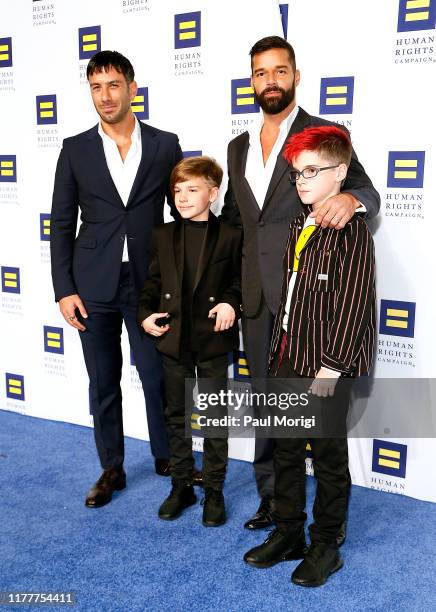 Jwan Yosef, Ricky Martin, Matteo Martin and Valentino Martin attend the 23rd Annual Human Rights Campaign National Dinner at the Washington...