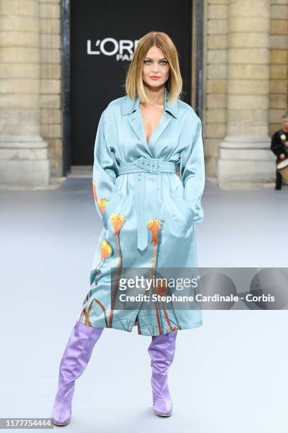 Caroline Receveur walks the runway during the "Le Defile L'Oreal Paris" Show as part of Paris Fashion Week on September 28, 2019 in Paris, France.