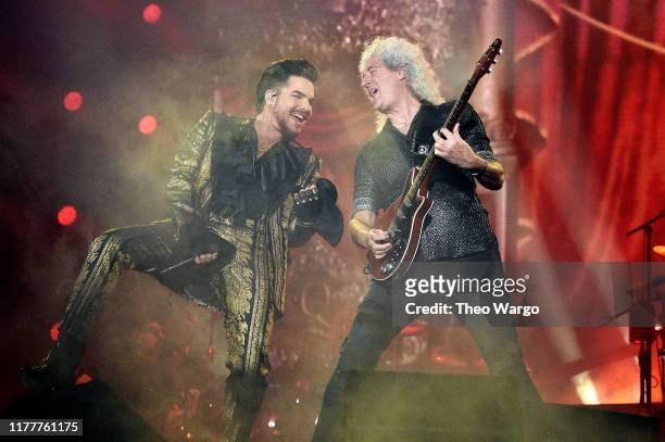 Adam Lambert and Brian May of Queen perform onstage during the 2019 Global Citizen Festival: Power The Movement in Central Park on September 28, 2019...