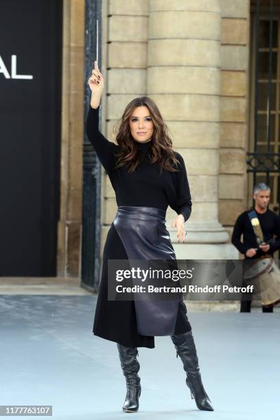 Eva Longoria attends the "Le Defile L'Oreal Paris" show as part of Paris Fashion Week At Monnaie de Paris on September 28, 2019 in Paris, France.