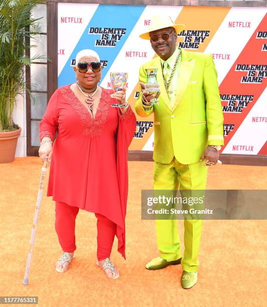 Luenell and Don "Magic" Juan arrive at the LA Premiere Of Netflix's "Dolemite Is My Name" at Regency Village Theatre on September 28, 2019 in...