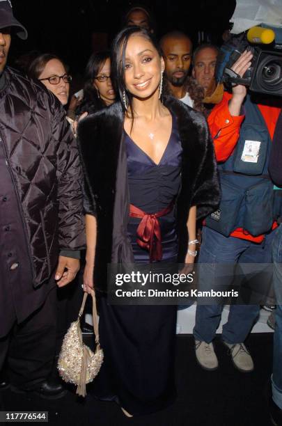 Mya during Olympus Fashion Week Fall 2005 - Luca Luca - Front Row and Backstage at Bryant Park in New York City, New York, United States.