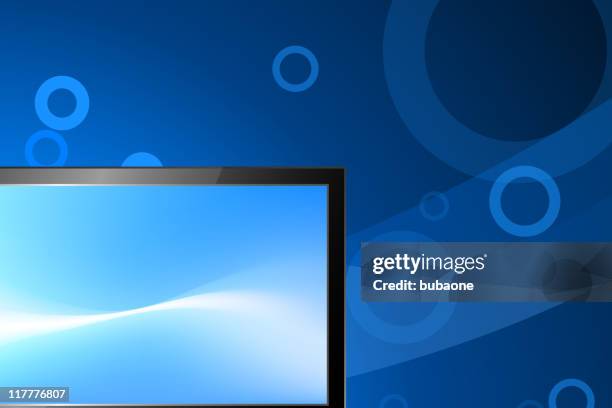 high definition television on blue circles background - flat screen tv stock illustrations
