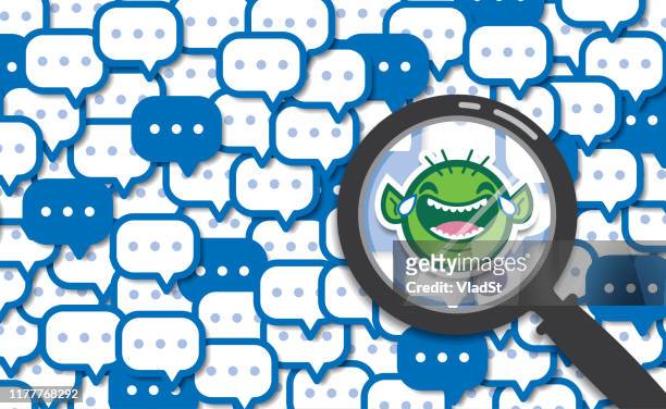 cybermobbing online chat textnachrichten internet troll belästigung konzept - sneering stock-grafiken, -clipart, -cartoons und -symbole