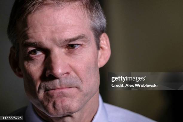 House Oversight and Reform Committee ranking member Rep. Jim Jordan , pauses while speaking after a closed session before the House Intelligence,...
