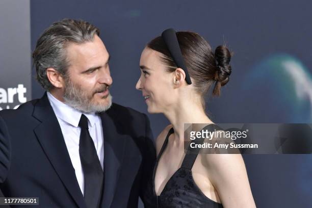 Joaquin Phoenix and Rooney Mara attend the premiere of Warner Bros Pictures "Joker" on September 28, 2019 in Hollywood, California.