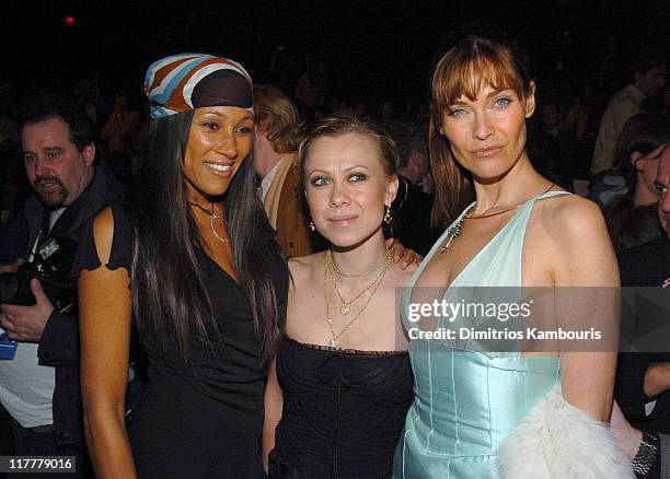 Cynthia Garrett, Oksana Baiul and Carol Alt during Olympus Fashion Week Fall 2005 - Luca Luca - Front Row and Backstage at Bryant Park in New York...