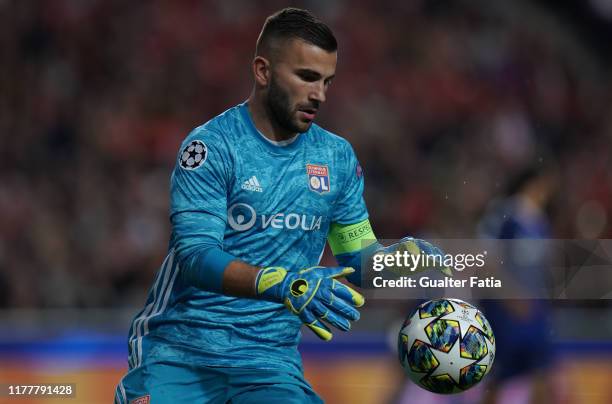 Anthony Lopes of Olympique Lyonnais in action during the UEFA Champions League Group G match between SL Benfica and Olympique Lyon at Estadio da Luz...