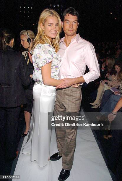 Rebecca Romijn and Jerry O'Connell during Olympus Fashion Week Fall 2005 - Luca Luca - Front Row and Backstage at Bryant Park in New York City, New...