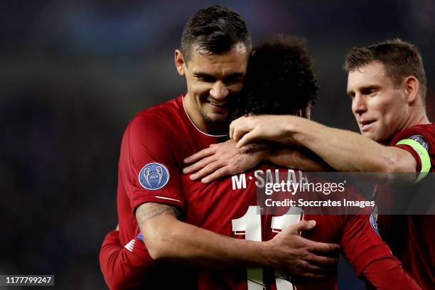 Dejan Lovren of Liverpool FC, Mohamed Salah of Liverpool FC, James Milner of Liverpool FC celebrate goal during the UEFA Champions League match...