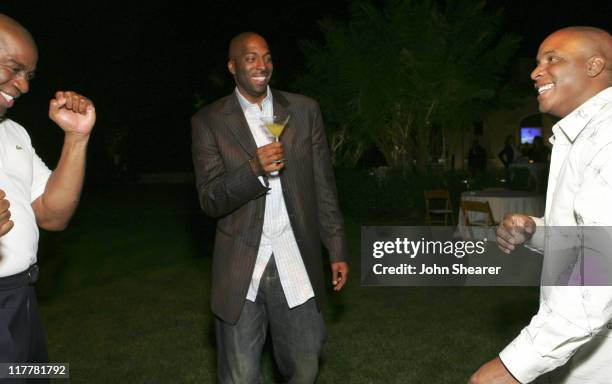 Magic Johnson, John Salley and Barry Bonds during HollyRod/ True Religion Brand Jeans Fundraiser - November 19, 2005 at Private Residence in Beverly...