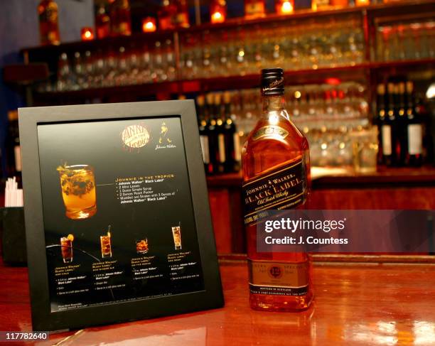 Bar display with Johnnie Walker Whiskey during Johnnie Walker Salutes "Anna in the Tropics" at The Supper Club in New York City, New York, United...