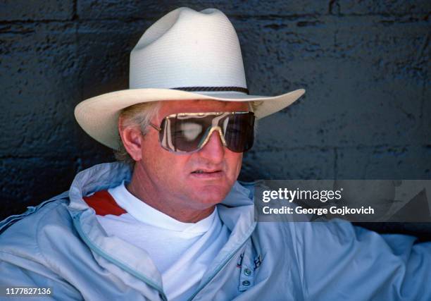 General Manager Ken Harrelson of the Chicago White Sox looks on from the dugout before a Major League Baseball spring training game against the...