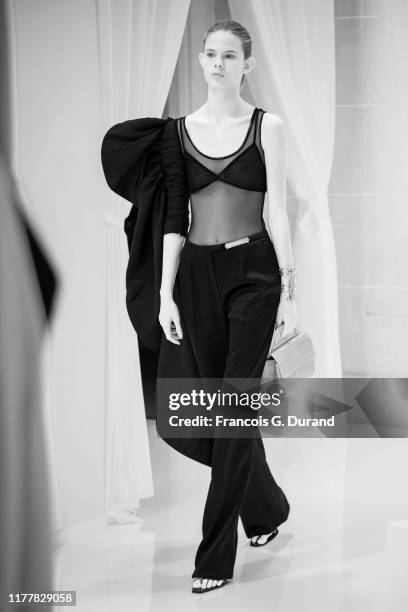 Model attends the Schiaparelli Presentation as part of Paris Fashion Week on September 29, 2019 in Paris, France.