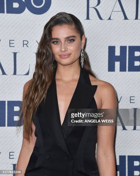 Model Taylor Hill attends the world premiere of HBO Documentary Films "Very Ralph" at The Metropolitan Museum of Art on October 23, 2019 in New York...