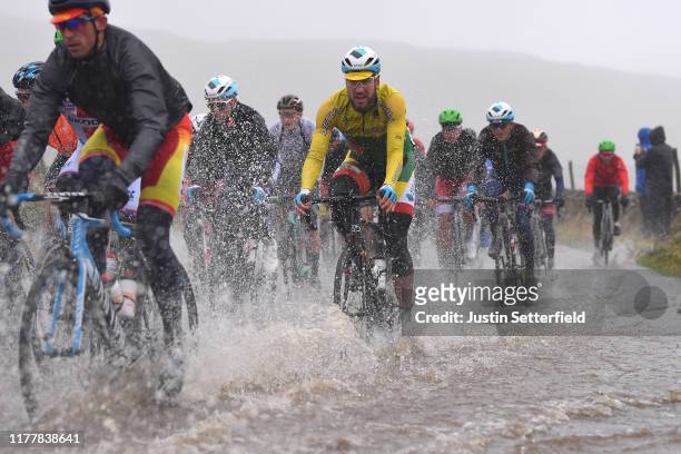 Gediminas Bagdonas of Lithuania / Flooded race route on Cray Summit / Rain / Water / Peloton / during the 92nd UCI Road World Championships 2019, Men...