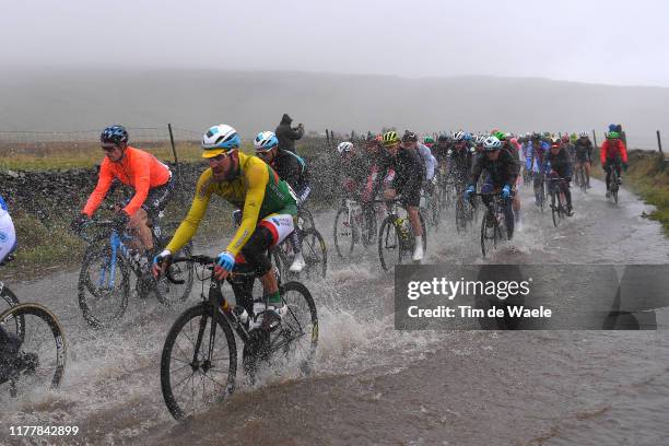 Jasha Sutterlin of Germany / Gediminas Bagdonas of Lithuania / Flooded race route on Cray Summit / Rain / Water / during the 92nd UCI Road World...