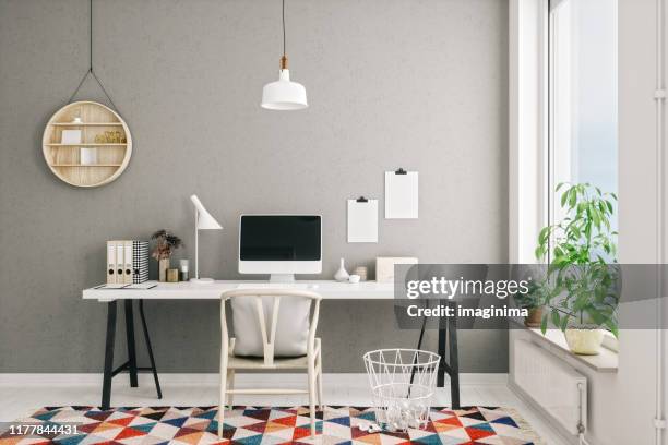 scandinavian style modern home office interior - working from home office stock pictures, royalty-free photos & images