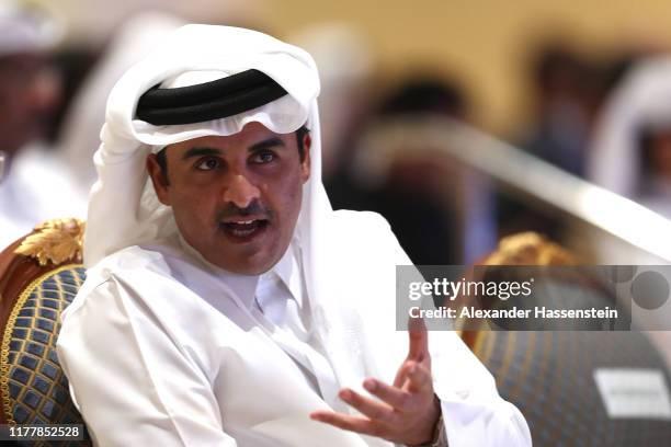 Sheikh Tamim bin Hamad Al Thani attends the Opening Ceremony on day one of 17th IAAF World Athletics Championships Doha 2019 at Khalifa International...