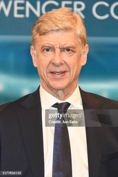 Arsene Wenger speaks to the media at Yoshimoto Hall on October 24, 2019 in Tokyo, Japan.