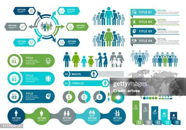 demographics infographic elements - horizontal timeline stock illustrations