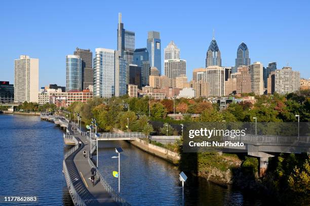 View on the Center City skyline as seen from the South Street Bridge, in Philadelphia, PA, on October 23, 2019.