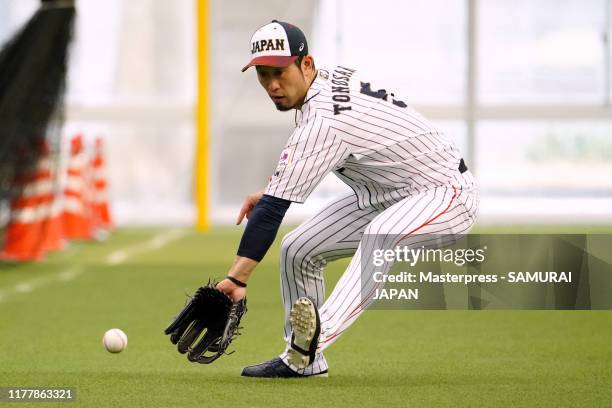 Shuta Tonosaki of Japan in action during a Samurai Japan training session on October 24, 2019 in Miyazaki, Japan.