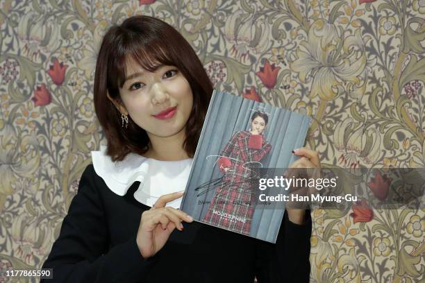 South Korean actress Park Shin-Hye attends the photocall for 'MOJO.S.PHINE' at Lotte Department Store on September 28, 2019 in Seoul, South Korea.