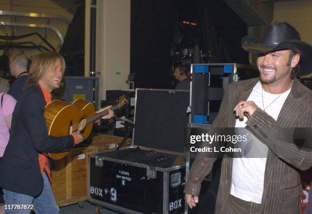 Keith Urban and Tim McGraw during 39th Annual Academy of Country Music Awards - Backstage and Audience at Mandalay Bay Resort and Casino in Las...