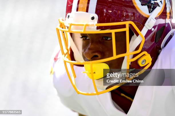 Jeremy Sprinkle of the Washington Redskins looks on during warm ups before their game against the New York Giants at MetLife Stadium on September 29,...