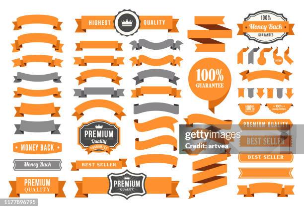 ilustraciones, imágenes clip art, dibujos animados e iconos de stock de conjunto de las cintas e insignias - pancarta