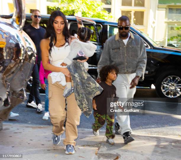 Kim Kardashian, Kanye West take their kids North West, Saint West, Chicago West, Psalm West on September 29, 2019 in New York City.