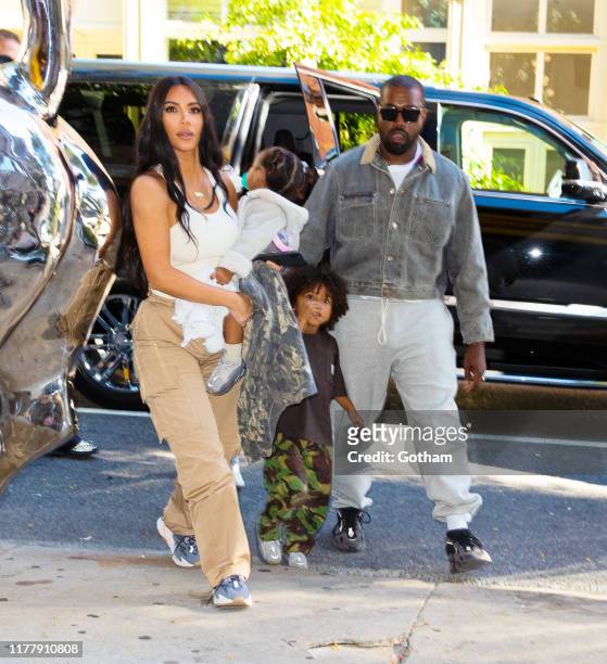 Kim Kardashian, Kanye West take their kids North West, Saint West, Chicago West, Psalm West on September 29, 2019 in New York City.
