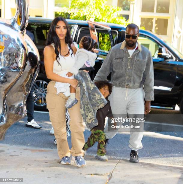 Kim Kardashian, Kanye West take their kids North West, Saint West, Chicago West, Psalm West on September 29, 2019 in New York City.